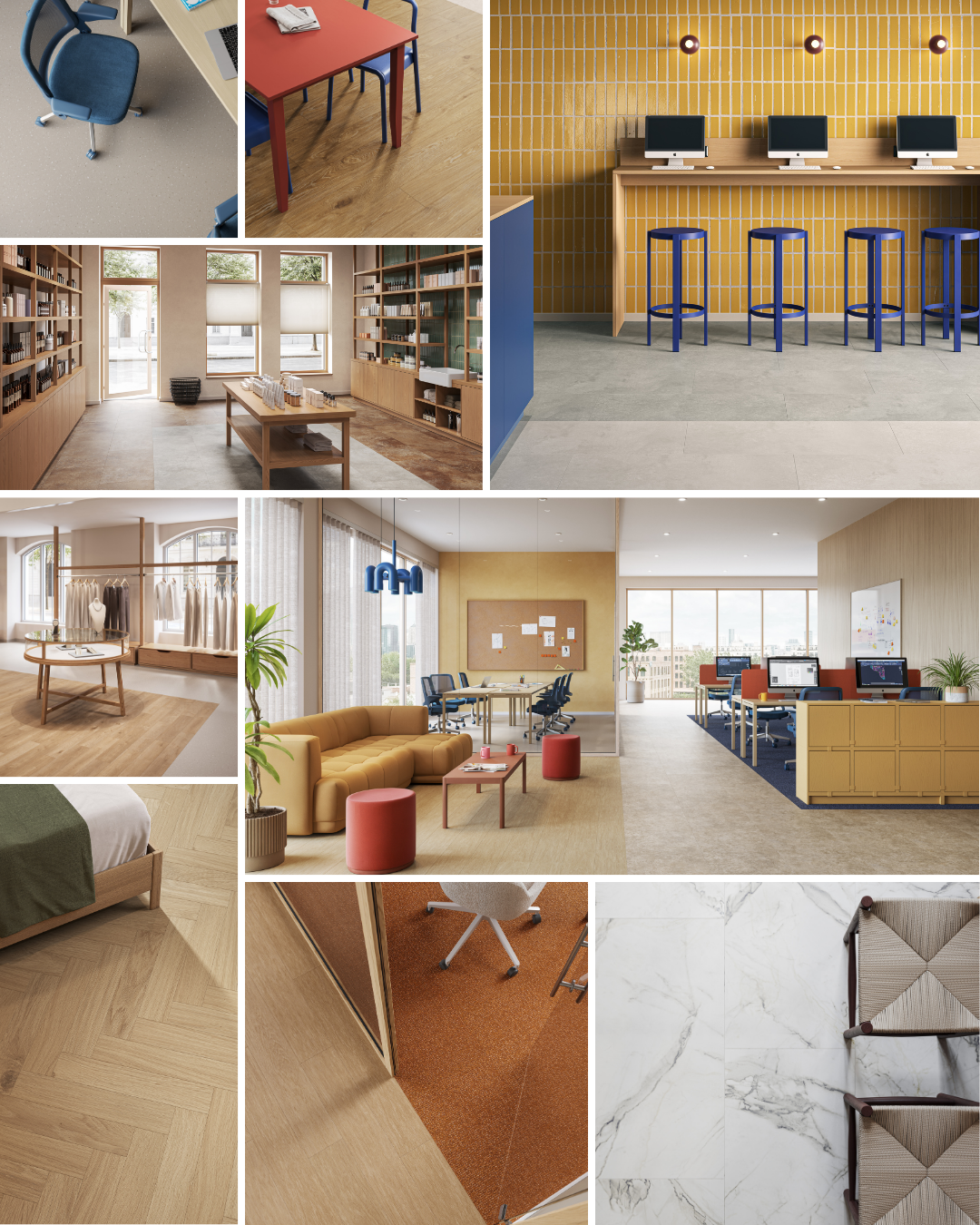 Floors - PVC flooring- LVT - SPC - Vinyl floor covering - Wall covering - PVC -Resilient - iD - Inspiration - Flooring -Homogeneous - vinyl - Commercia l - Flooring - Hospitals -Offices -Restaurants - Hotels